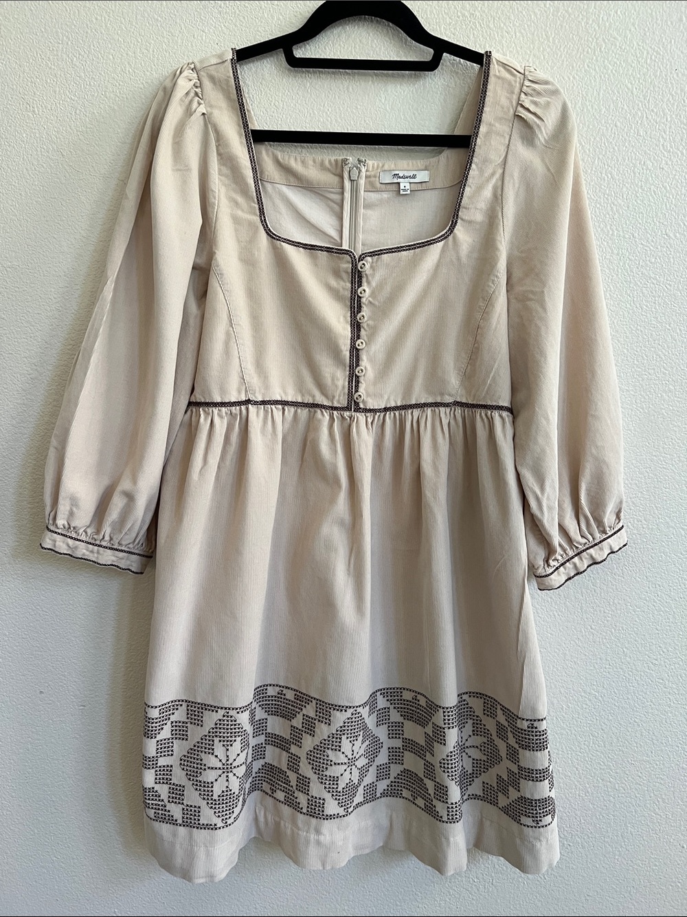 MADEWELL Embroidered Snowflake Quilt Cord Mini Dress Beige/Brown Women's 8